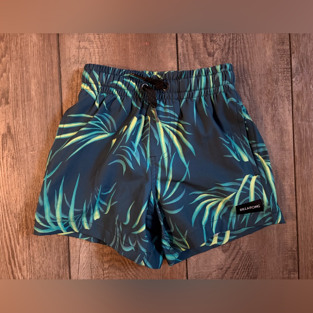 Billabong Navy Swim Hybrids with Teal and Lime Leaf Print